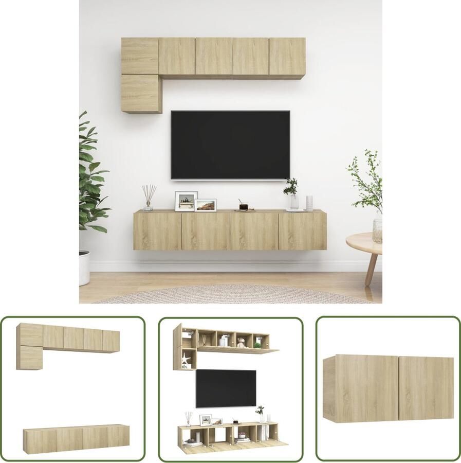 The Living Store vidaXL Salontafel Tv Meubilair 5-delige Tv-meubelset spaanplaat sonoma eikenkleurig Woonkamer Decoratie Houten Tv Stand Televisiescherm Standaard - Foto 2