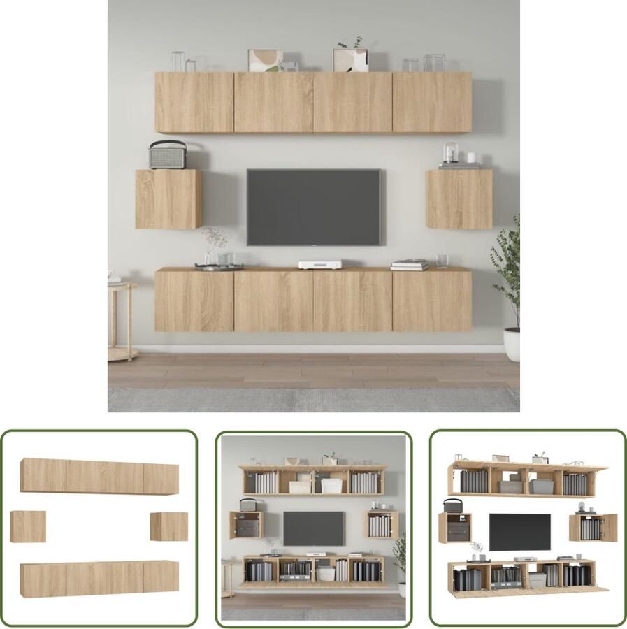 The Living Store vidaXL Salontafel Tv Meubilair 6-delige Tv-meubelset bewerkt hout sonoma eikenkleurig Houten Tv Stand Houten Kasten Bruine Tv Kast - Foto 2
