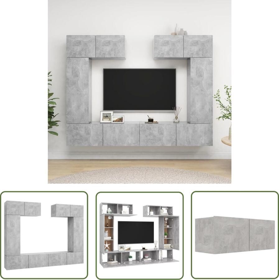 The Living Store Televisiemeubelset Betongrijs 100x30x30 cm 30.5x30x90 cm 80x30x30 cm Spaanplaat Tv Meubilair Salontafel Woonkamer Decoratie Houten Kast Grijze Kast - Foto 2