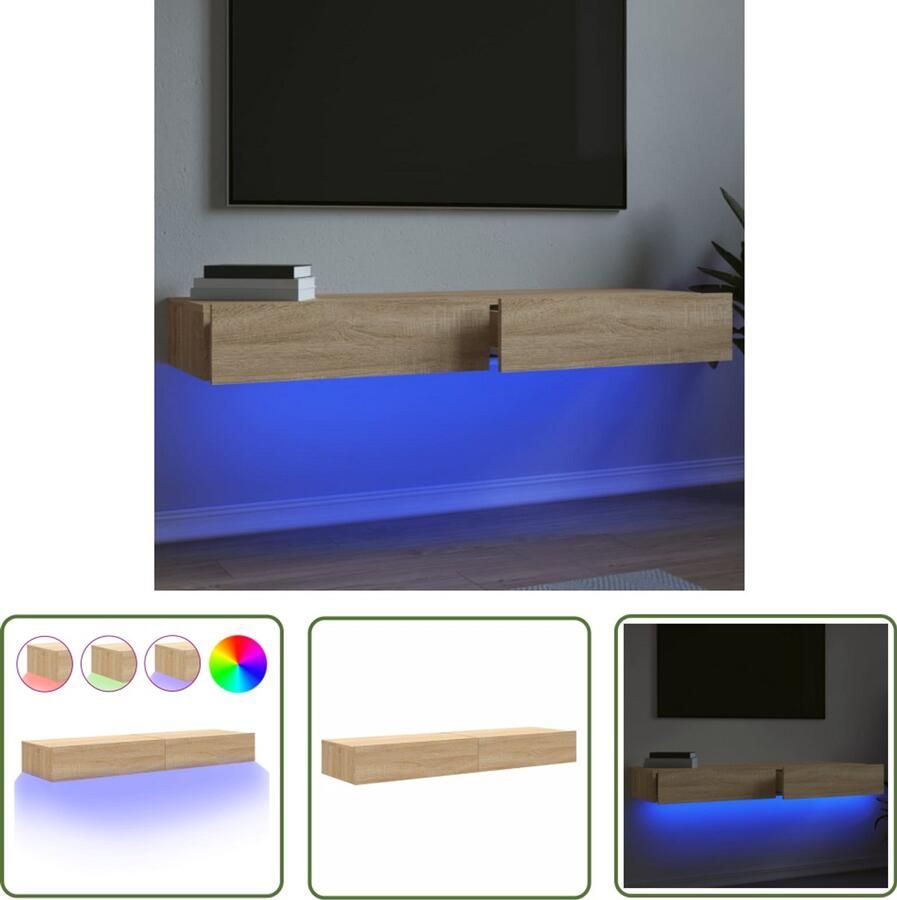The Living Store vidaXL Salontafel Tv-meubilair Tv-meubelen 2 st met LED-verlichting 60x35x15 5 cm sonoma eiken Led Verlichting Houten Tv-stand Sonom Eiken