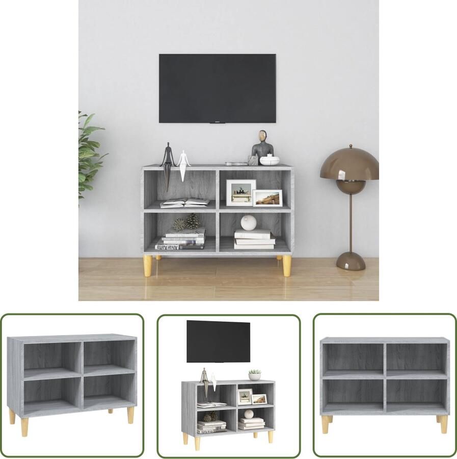 The Living Store vidaXL Scandinaviërstijl Tv Kast Tv-meubel met houten poten 69 5x30x50 cm grijs sonoma eiken Salontafel Mediabox Bergruimte - Foto 2