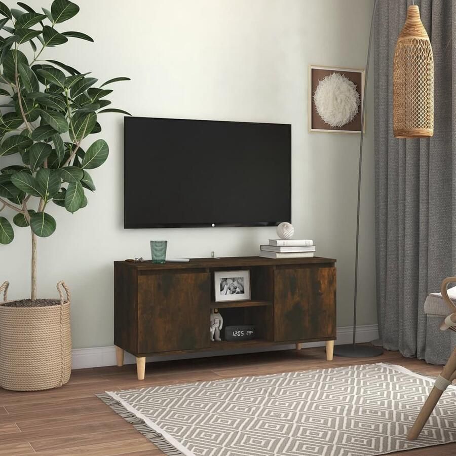 The Living Store vidaXL Tv-meubel met houten poten 103 5x35x50 cm gerookt eikenkleurig Tv-meubel Scandinavisch Design Houten Poten Bergruimte Televisiesecretaris