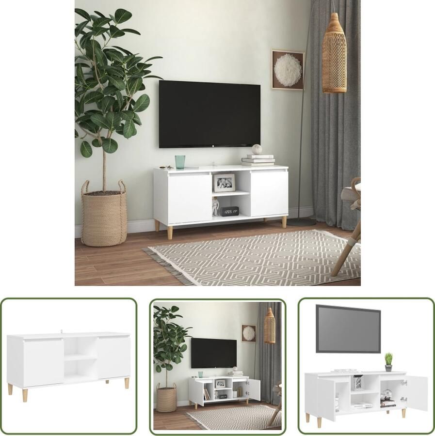 The Living Store vidaXL Scandinavisch Meubilair Televisiemeubel Tv-meubel met massief houten poten 103 5x35x50 cm wit Tv Stand Tv Kast Salontafel - Foto 2