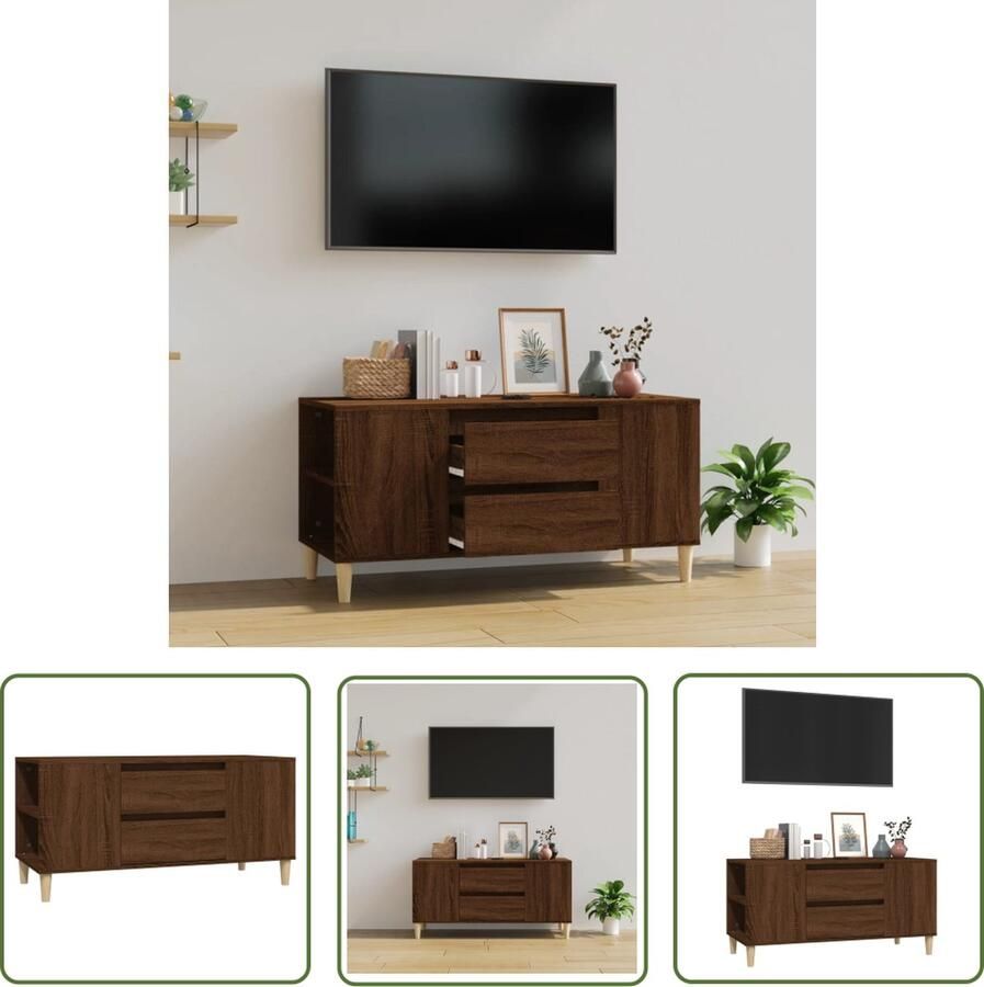 The Living Store TV-meubel Scandinavische stijl Meubel Afmetingen- 102 x 44.5 x 50 cm Kleur- Bruineiken TV-meubel Scandinavische Stijl Houten TV Kast Bruin Tv Stand - Foto 2