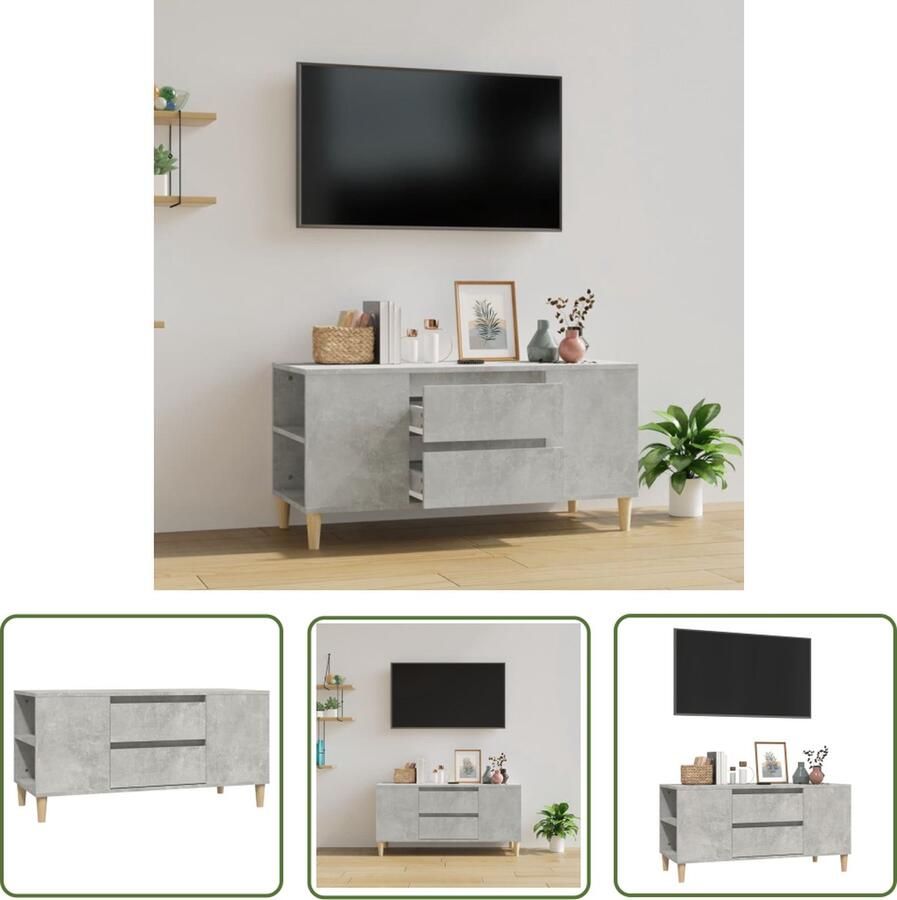The Living Store TV-meubel Scandinavische stijl Bewerkt hout 102 x 44.5 x 50 cm TV-meubel Scandinavische Stijl Houten TV Kast Grijs TV-meubel Bergruimte TV-stand - Foto 2