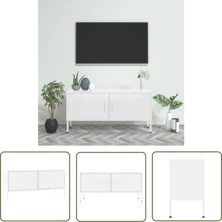 The Living Store TV-meubel Stalen constructie 105 x 35 x 50 cm Wit Tv-meubel Staal Tv-meubel Wit Tv-meubel Tv Stand Media Kast - Foto 2