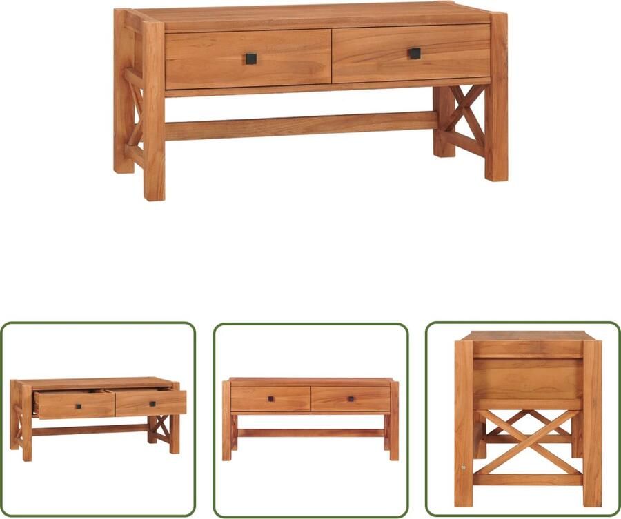 The Living Store Houten TV-meubel Naturel 100 x 40 x 45 cm Gerecycled teakhout Tv-meubel Teak Hout Landelijke Stijl Salontafel Opbergruimte - Foto 2
