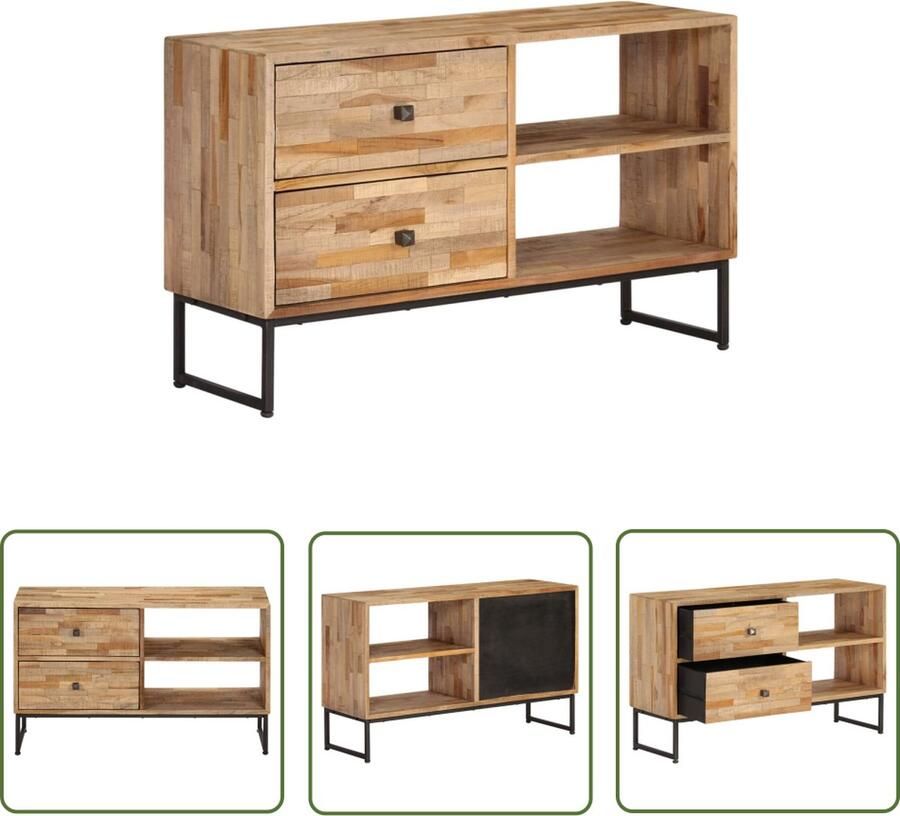 The Living Store Rustiek Houten Dressoir 90x30x55cm Gerecycled Teakhout Handgemaakt Tv-meubel Teak Tafel Vintage Dressoir Industrieel Design Handmade Furniture - Foto 2