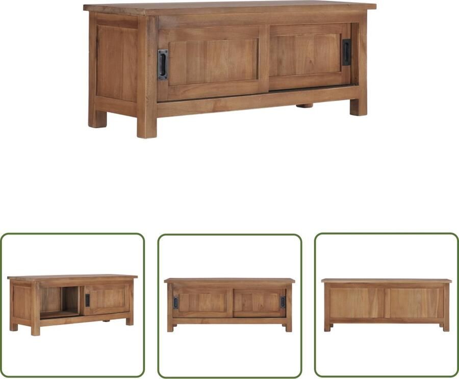 The Living Store TV-meubel Massief Teakhout Dressoir 90x30x35 cm Handgemaakt Natuurlijke afwerking Tv-meubel Teakwood Dressoir Salontafel Vintage - Foto 2