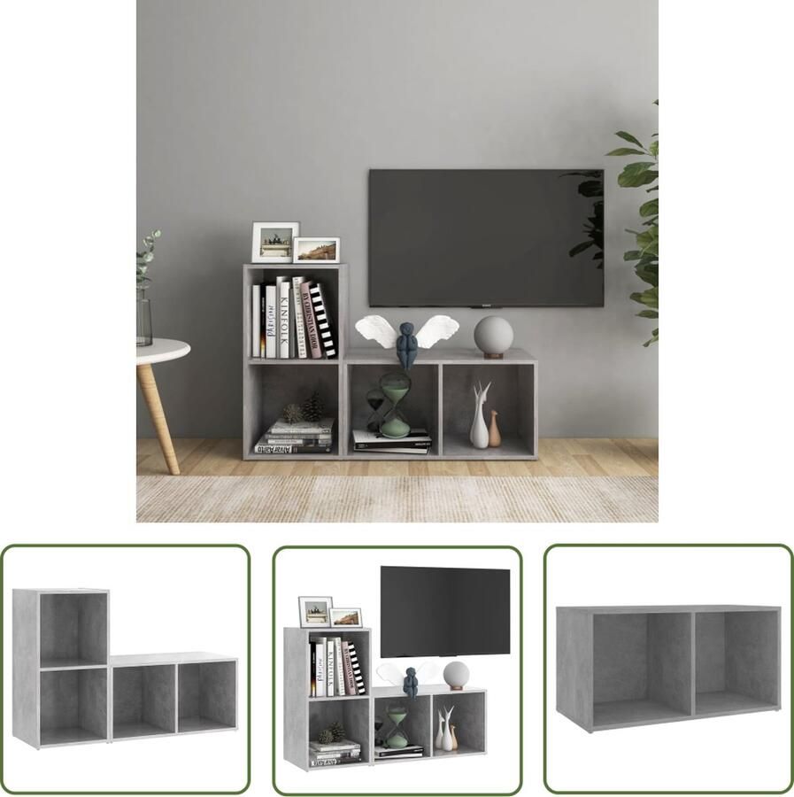 The Living Store vidaXL Tv-meubelen 2 st 72x35x36 5 cm bewerkt hout betongrijs Tv-meubel Televisie Kast Salontafel Livingroom Furniture Houten Tv-meubel