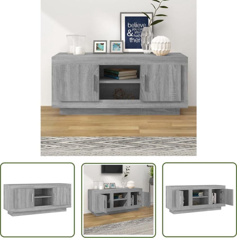The Living Store vidaXL Televisiecast Tv Kast Tv-meubel 102x35x45 cm bewerkt hout grijs sonoma eikenkleurig Stereo Kast Media Kast Salon Meubilair - Foto 2