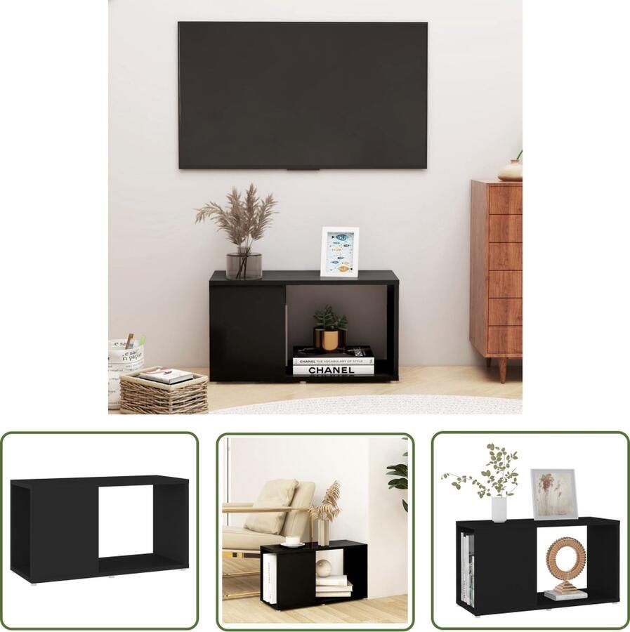 The Living Store vidaXL Televisiecast Tv-kast Tv-meubel 60x24x32 cm bewerkt hout zwart Media Kast Salontafel Houten Tv-standaard - Foto 3