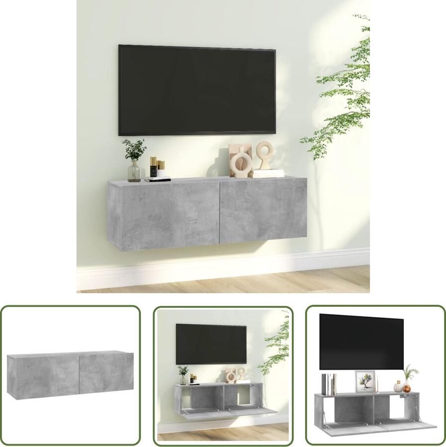 The Living Store TV-meubel Televisiekast 100 x 30 x 30 cm Betongrijs Neerklapbare deuren Tv-meubel Televisiecast Beton Grijs Houten Tv-meubel Tv-stand - Foto 2