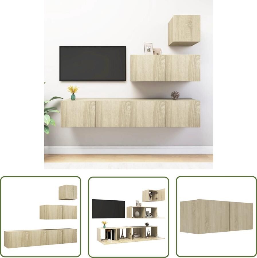 The Living Store Televisiemeubelset Hangend Spaanplaat Sonoma eiken 1x 30.5x30x30cm 3x 80x30x30cm Tv Kast Televisiekast Tv Meubel Tv Stand Salontafel - Foto 2