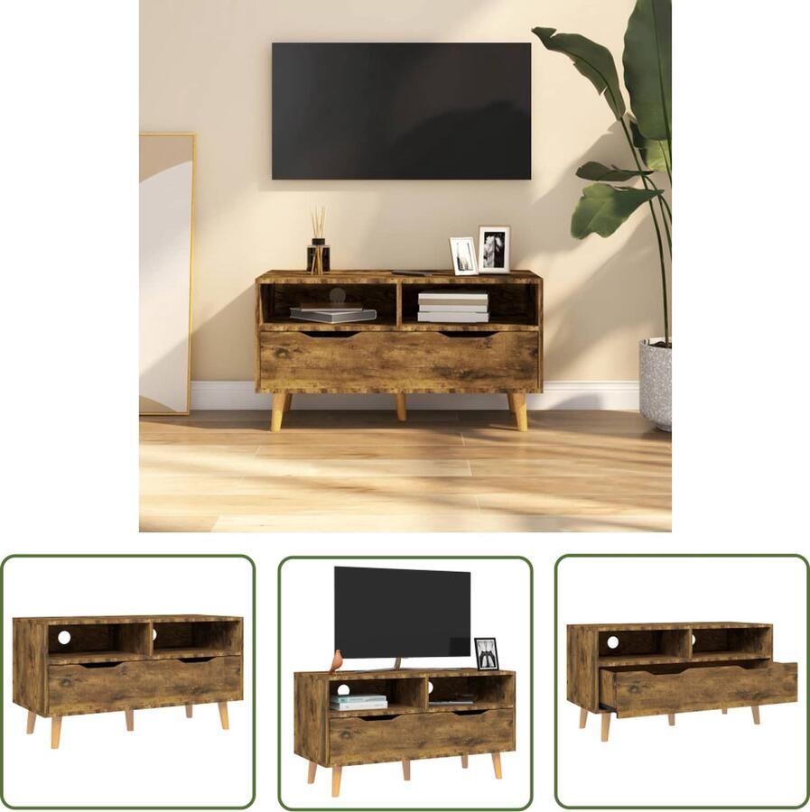 The Living Store Tv-meubel Stereokast 90 x 40 x 48.5 cm Gerookt eiken Montage vereist Tv-meubel Televisiekast Stereo Kast Houten Tv-meubel Bruine Tv-kast - Foto 2