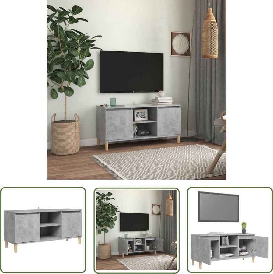 The Living Store Televisiemeubel Nord Betongrijs 103.5 x 35 x 50 cm Met 4 houten poten Tv-meubel Televisiekast Scandinavisch Meubilair Houtsoort Beton Grijs - Foto 2