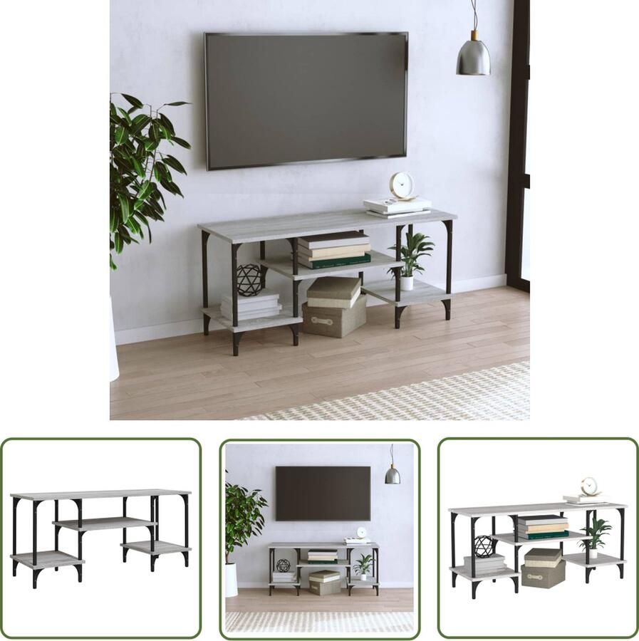 The Living Store Tv-meubel Trendy Televisiekast Afmetingen- 102 x 35 x 45.5 cm Kleur- Grijs Sonoma Eiken Ken- Duurzaam hout en staal Tv Kast Televisiemeubel Salontafel Houten Tv-standaard Grijze Tv-kast - Foto 2