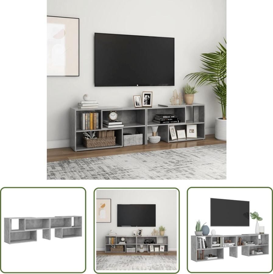 The Living Store Televisiemeubel betongrijs 149 x 30 x 52 cm uitschuifbaar Tv-meubel Televisieschaats Media-kast Houten Tv-stand Grijze Tv-bank - Foto 2