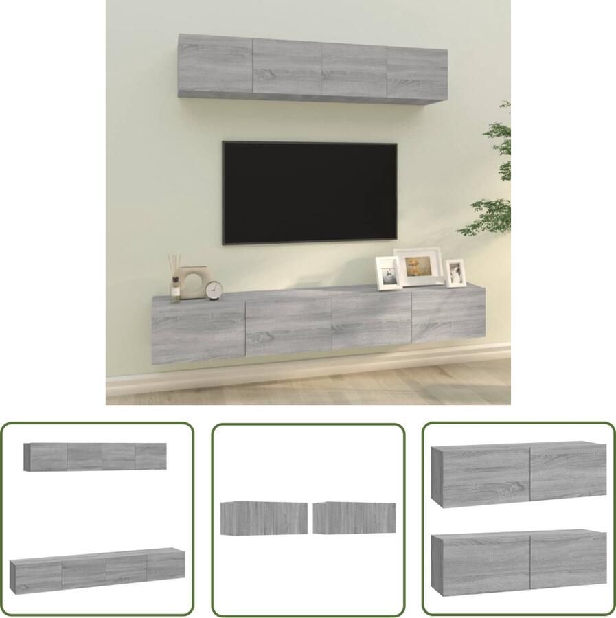 The Living Store vidaXL Televisieschappen Tv Meubels 4-delige Tv-meubelset bewerkt hout grijs sonoma eikenkleurig Wandmontage Tv Kast Houten Tv Kast Grijze Tv Kast - Foto 2