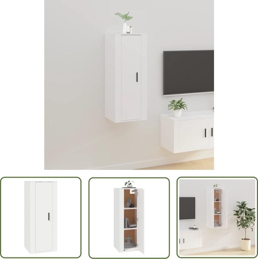The Living Store TV Wandmeubel Classic Televisiewandmeubel Afmeting- 40x34.5x100cm Kleur- wit Materiaal- bewerkt hout TV Wandmeubel Televisieschappen Houten Meubilair Wit Meubilair Livingroom Furniture - Foto 2