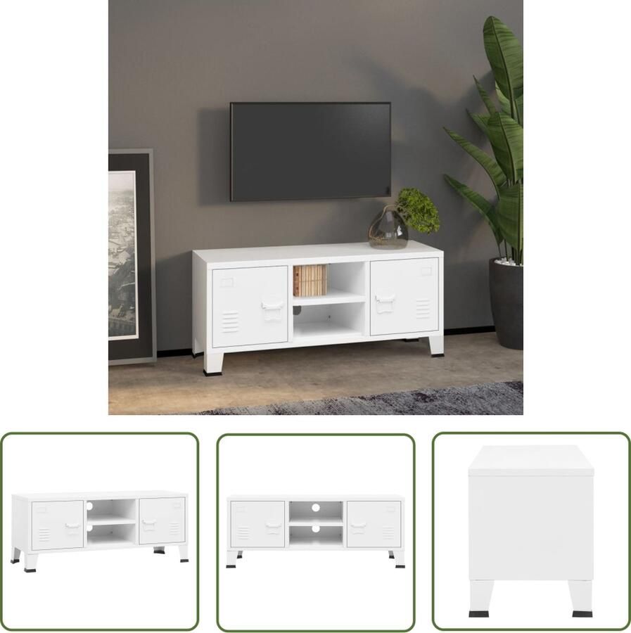 The Living Store vidaXL Tv-meubel industrieel 105x35x42 cm metaal wit Tv-meubel Televisiescherm Kast Meubilair Industrieel Design Wit - Foto 2