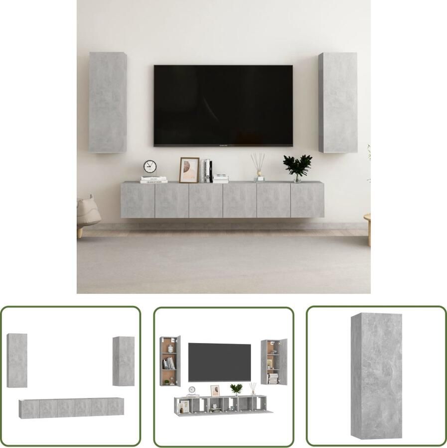 The Living Store Televisiekast Betongrijs 60 x 30 x 30 cm en 30.5 x 30 x 90 cm Muurbevestiging Spaanplaat = Tv Meubels Televisiescherm Kasten Houten Tv Stand Beton Grijs Living Room Furniture - Foto 2