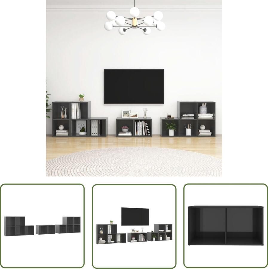 The Living Store Televisiemeubelset Classic TV-meubel 37 x 35 x 37 cm Hoogglans grijs Tv Meubilair Televisiescherm Kasten Salontafel Livingroom Furniture Houten Tv Stand - Foto 2
