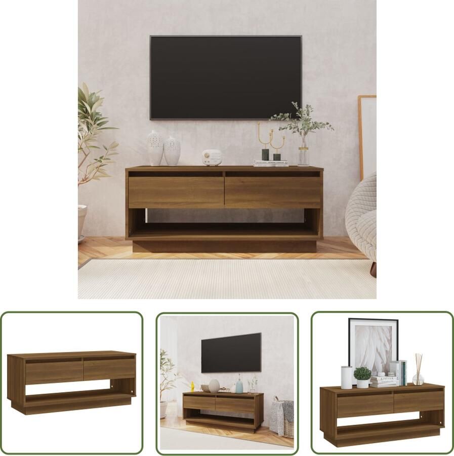 The Living Store vidaXL Televisiescherm Tv Kast Tv-meubel 102x41x44 cm bewerkt hout bruin eikenkleur Meubilair Woonkamer Living - Foto 2
