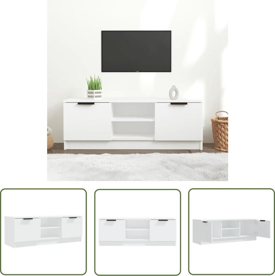 The Living Store vidaXL Tv-meubel 102x35x36 5 cm bewerkt hout wit Tv-meubel Televisiescherm Kast Houten Tv-standaard Salontafel - Foto 3
