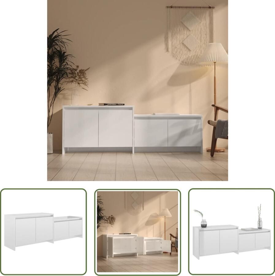 The Living Store vidaXL Tv-meubel 146 5x35x50 cm bewerkt hout hoogglans wit Tv-meubel Televisiescherm Media-opbergruimte Woonkamer Meubilair Witte Tv-kast - Foto 2