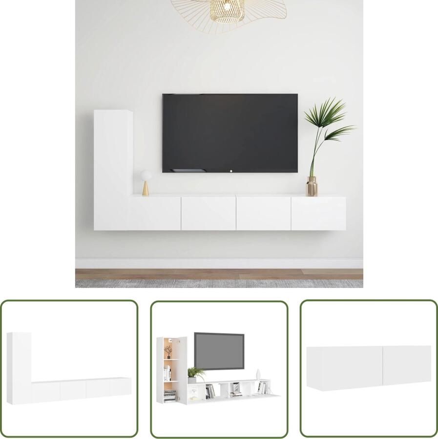 The Living Store Tv-meubelset wit spaanplaat 30.5 x 30 x 110 cm 100 x 30 x 30 cm wandbevestiging Tv-meubel Televisiescherm Salontafel Livingroom Decor Houten Tv-stand - Foto 2