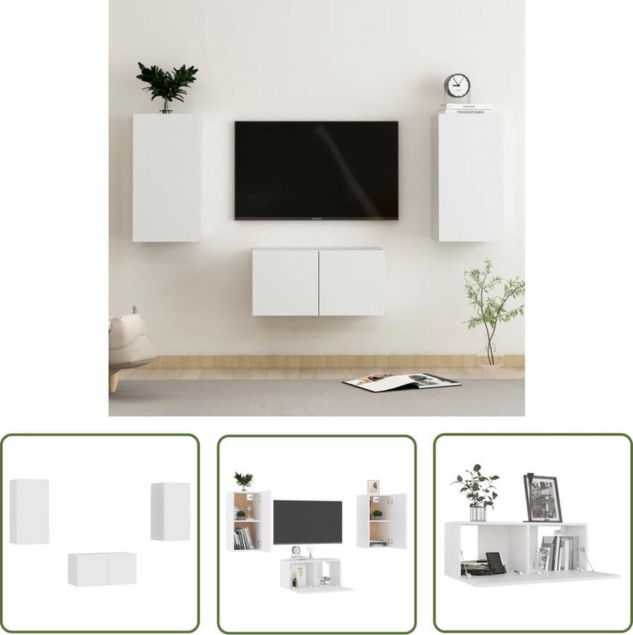 The Living Store Televisiemeubel TV-meubel Wit L- 60 x 30 x 30 cm M- 30.5 x 30 x 60 cm Tv-meubel Televisiescherm Salontafel Livingroom Furniture Houten Tv-meubel - Foto 2