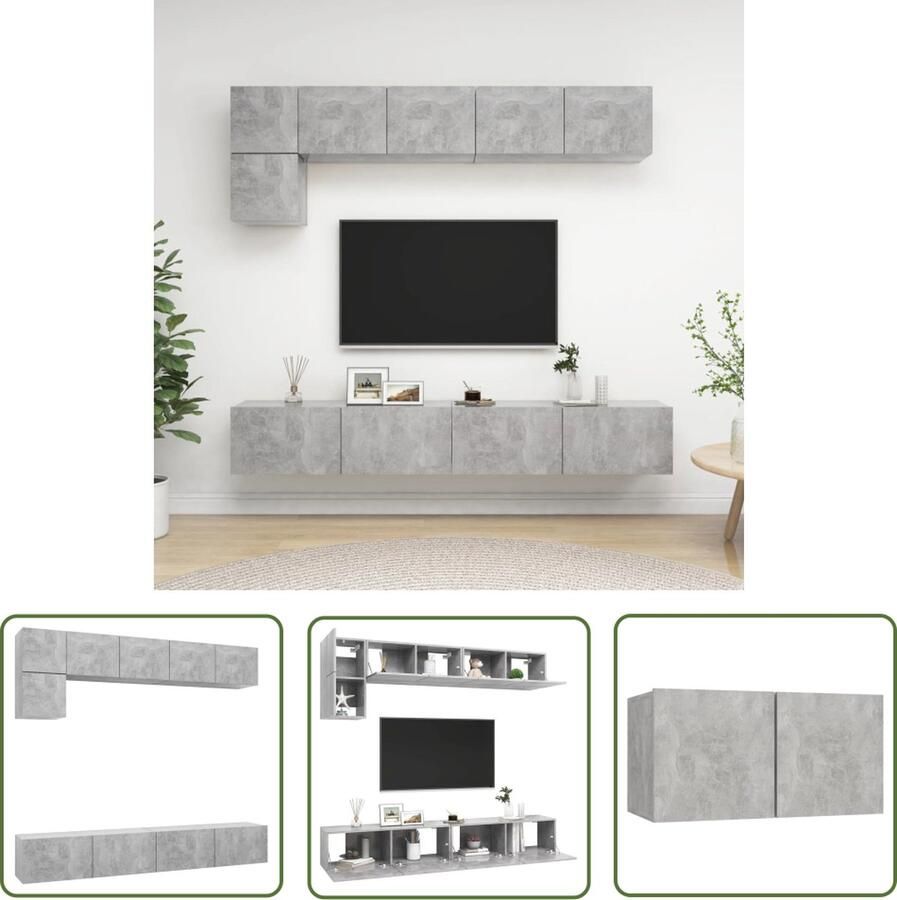 The Living Store Televisiemeubelset Betongrijs 60x30x30 cm 80x30x30 cm 100x30x30 cm wandbevestiging opbergruimte Tv-meubel Televisiescherm Salontafel Livingroom Decor Houten Tv-stand - Foto 2