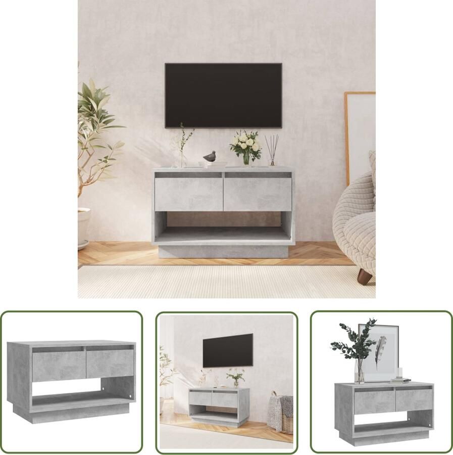 The Living Store Televisiemeubel TV-kast Betongrijs 70 x 41 x 44 cm 2 lades Tv-meubel Televisiescherm Livingroom Meubilair Houten Tv-kast Grijze Tv-kast - Foto 2