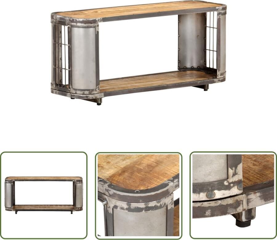 The Living Store TV-meubel IndustriÃle stijl 90x30x40cm Massief mangohout Tv-meubel Televisiescherm Meubilair Kamerdecoratie Industriele Stijl - Foto 2