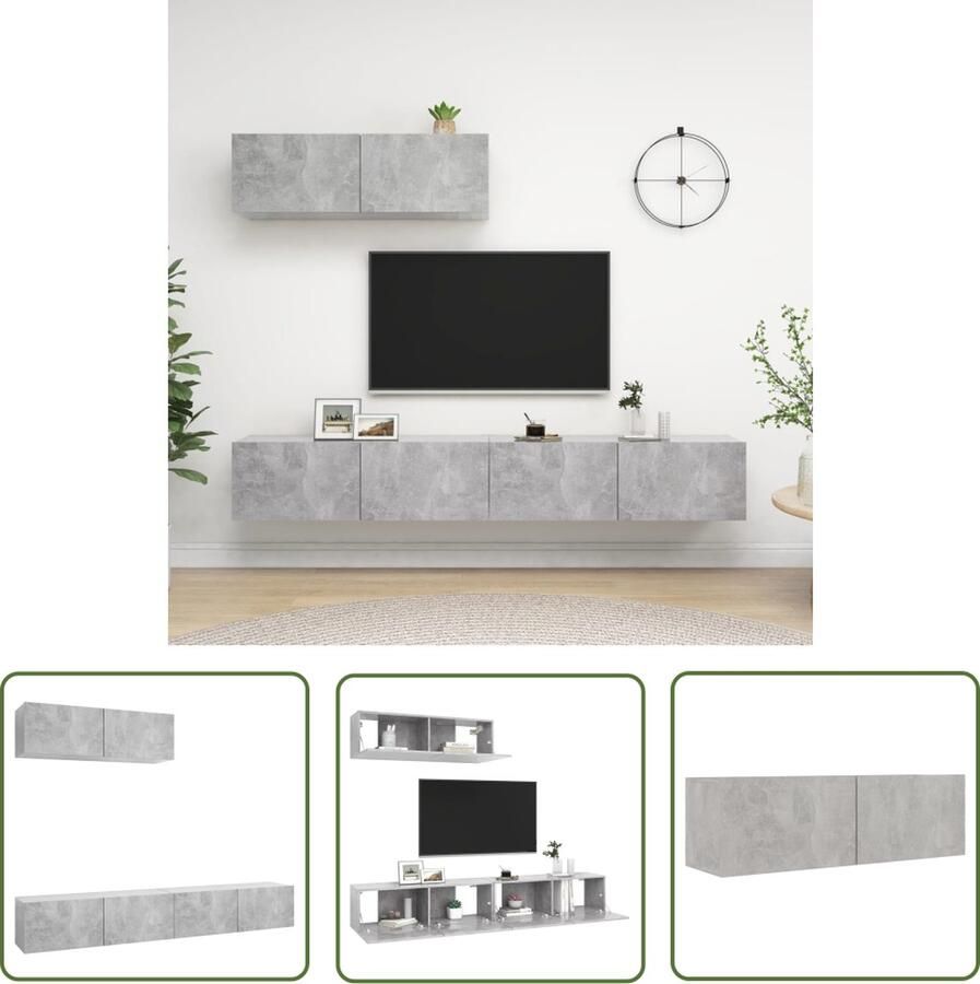 The Living Store TV-meubelset Betongrijs 100 x 30 x 30 cm Montage vereist Tv-meubel Televisiescherm Salontafel Livingroom Houten Tv-stand - Foto 2