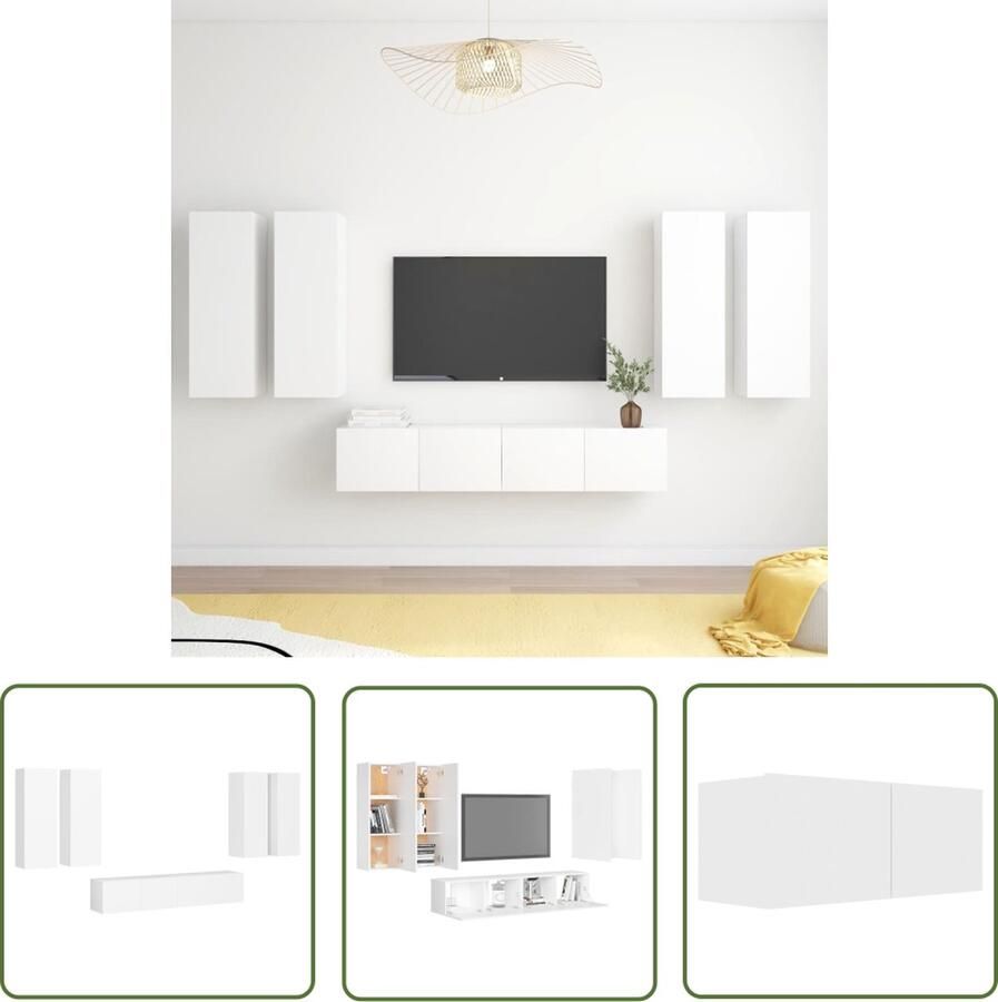 The Living Store televisiemeubelset wit spaanplaat 80x30x30 cm 30.5x30x90 cm schoon te maken met vochtige doek Tv-meubelset Televisiescherm Salontafel Wandmontage Houten Tv-stand - Foto 2