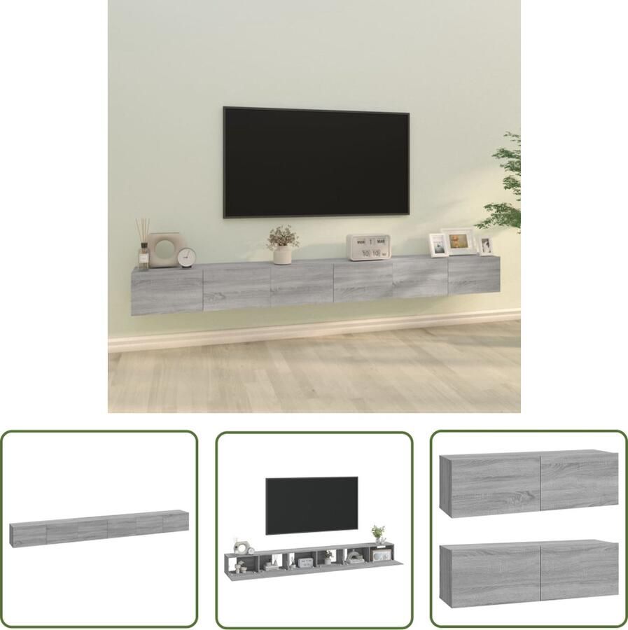 The Living Store Klassieke Televisiekastenset Grijs Sonoma Eiken 100 x 30 x 30 cm 3 x tv-meubel Tv Kast Televisiesecretaris Salontafel Houten Tv Stand Grijze Tv Kast - Foto 2