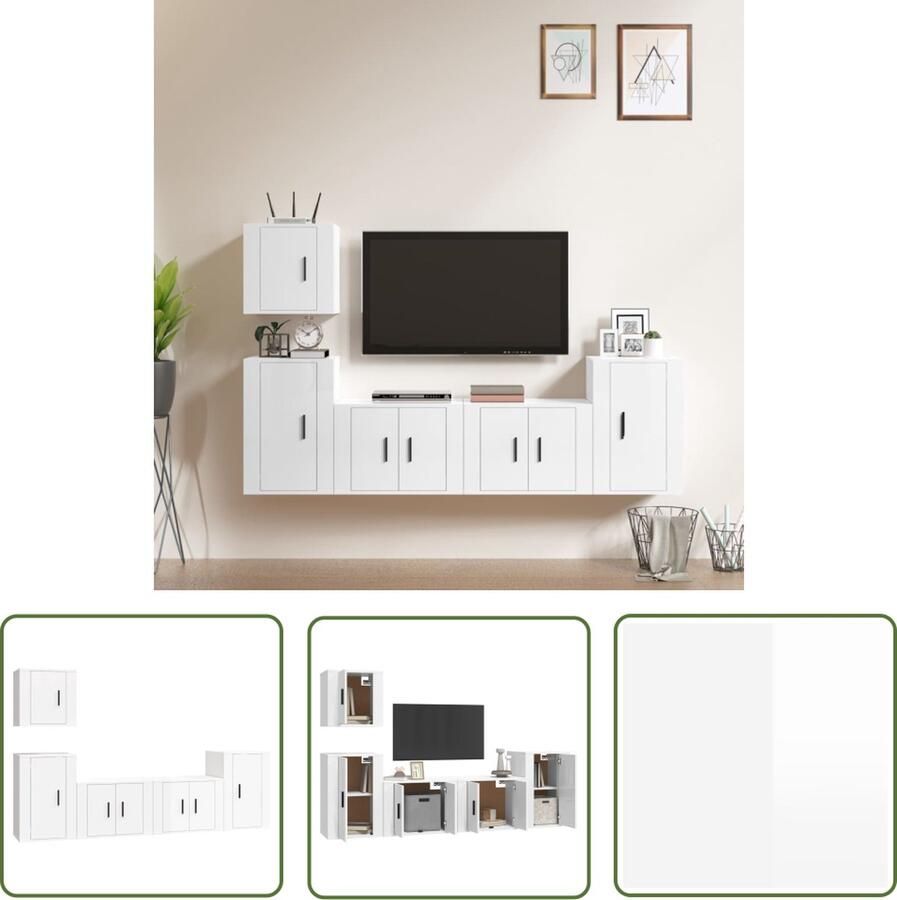 The Living Store Televisiekastenset Wit 2x 57x34.5x40cm 1x 40x34.5x40cm 2x 40x34.5x60cm Tv Kast Televisiesecretaris Salontafel Houten Tv-meubel Wit Tv-meubel - Foto 2