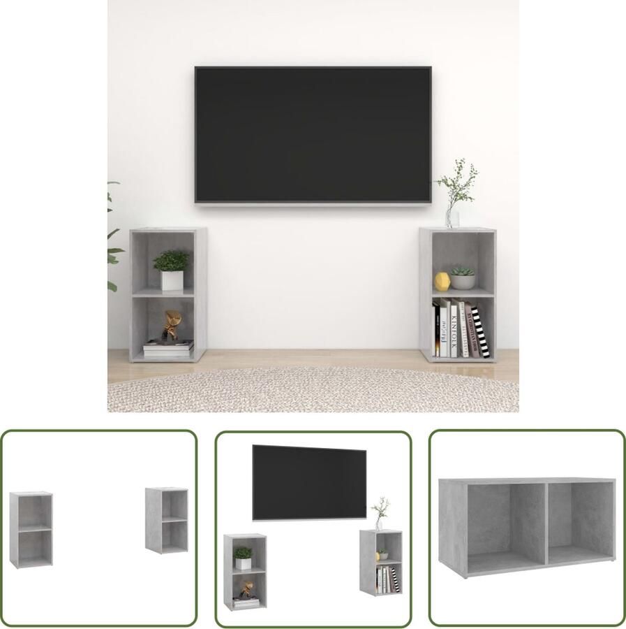 The Living Store vidaXL Televisiesecretaris Tv-meubel Tv-meubelen 2 st 72x35x36 5 cm bewerkt houtbetongrijs Salontafel Livingroom Furniture Houten Tv-meubel