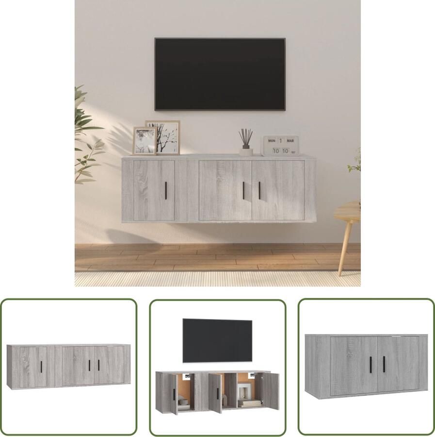 The Living Store vidaXL Televisieserie Tv Kast 2-delige Tv-meubelset bewerkt hout grijs sonoma eikenkleurig Salontafel Houten Tv Stand Grijze Tv Kast - Foto 2
