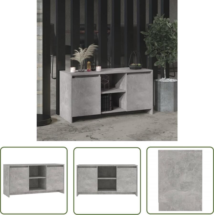The Living Store Stereokast Betongrijs 102 x 37.5 x 52.5 cm Montage vereist Tv-meubel Televisieserie Mediabox Salontafel Houten Tv-stand - Foto 2