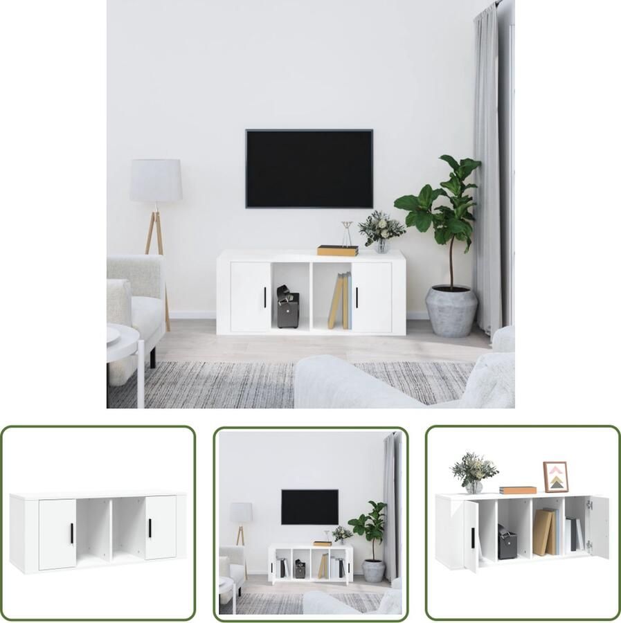 The Living Store vidaXL Tv Kast Televisiekast Tv-meubel 100x35x40 cm bewerkt hout wit Houten Tv Kast Wit Tv Meubilair Mediakast - Foto 2