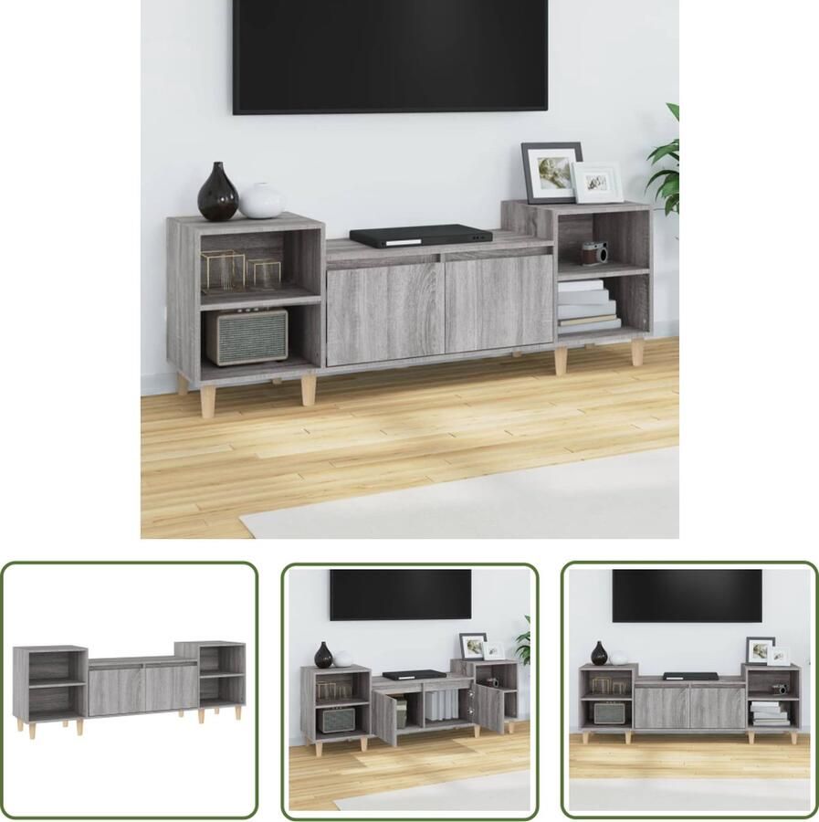 The Living Store Televisiekast Trendy en Praktisch Meubel 160 x 35 x 55 cm Grijs Sonoma Eiken Televisiekast Tv Kast Houten Tv Stand Salontafel Tv Meubel - Foto 2