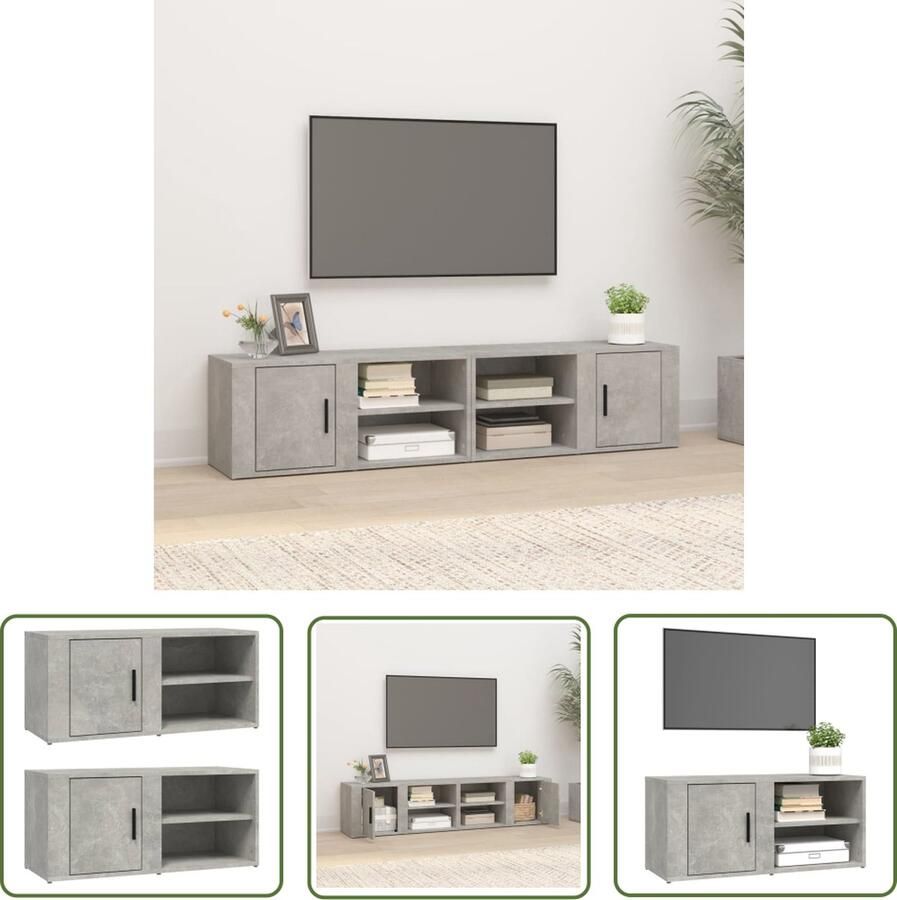 The Living Store Televisiekast Betongrijs TV-meubelen 80 x 31.5 x 36 cm Bewerkt hout Televisiekast Tv Kast Houten Tv Kast Beton Grijs Livingroom Furniture - Foto 2