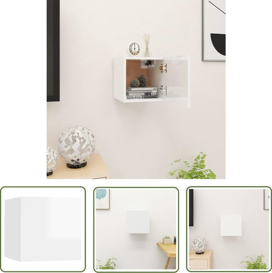 The Living Store Slaapkaastje Wandmontage 30.5 x 30 x 30 cm Hoogglans wit Slaapkamermeubel Nachtkastje Wandmontage Houten Meubilair Witte Meubels - Foto 4