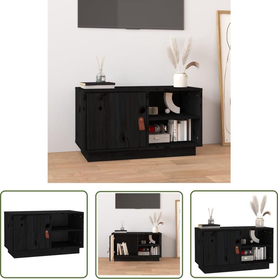 The Living Store vidaXL Tv Kast Televisiescherm Tv-meubel 70x34x40 cm massief grenenhout zwart Salontafel Meubilair Grenoble - Foto 2