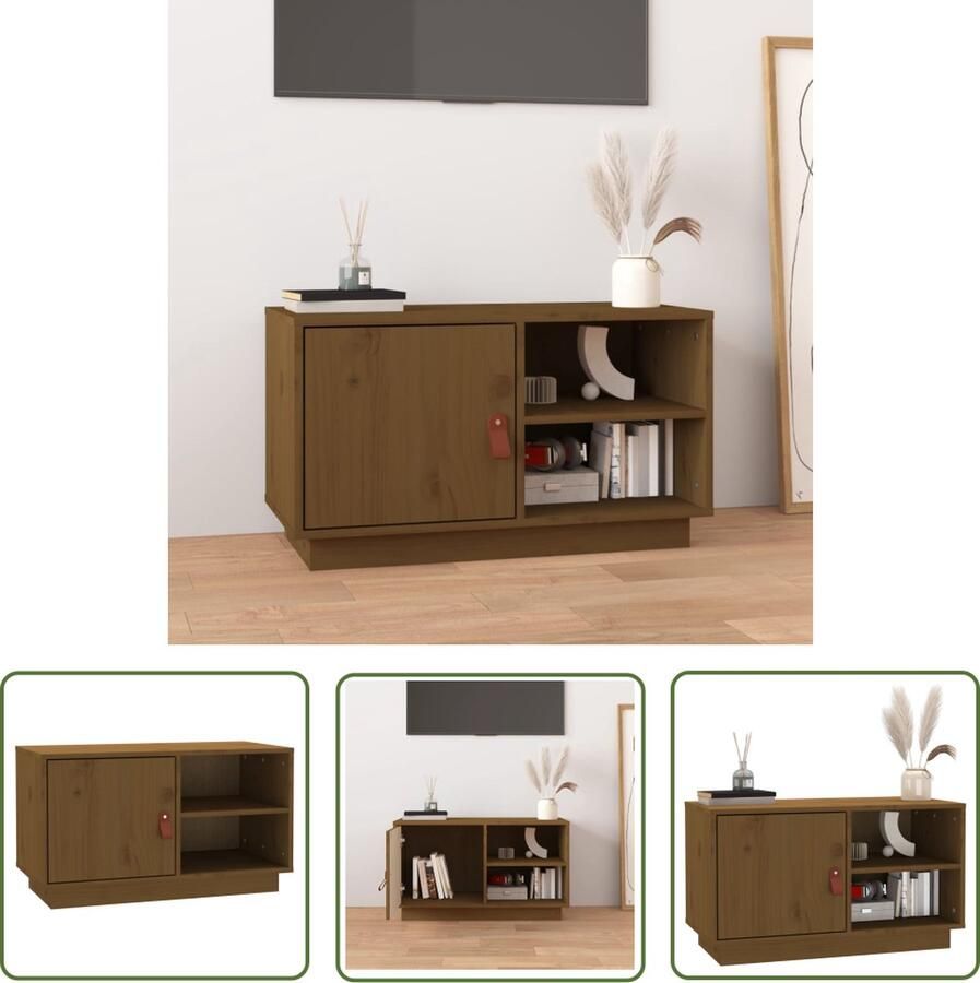The Living Store vidaXL Tv Kast Televisiescherm Tv-meubel 70x34x40 cm massief grenenhout honingbruin Tv Meubilair Salontafel Houten Tv Stand - Foto 2