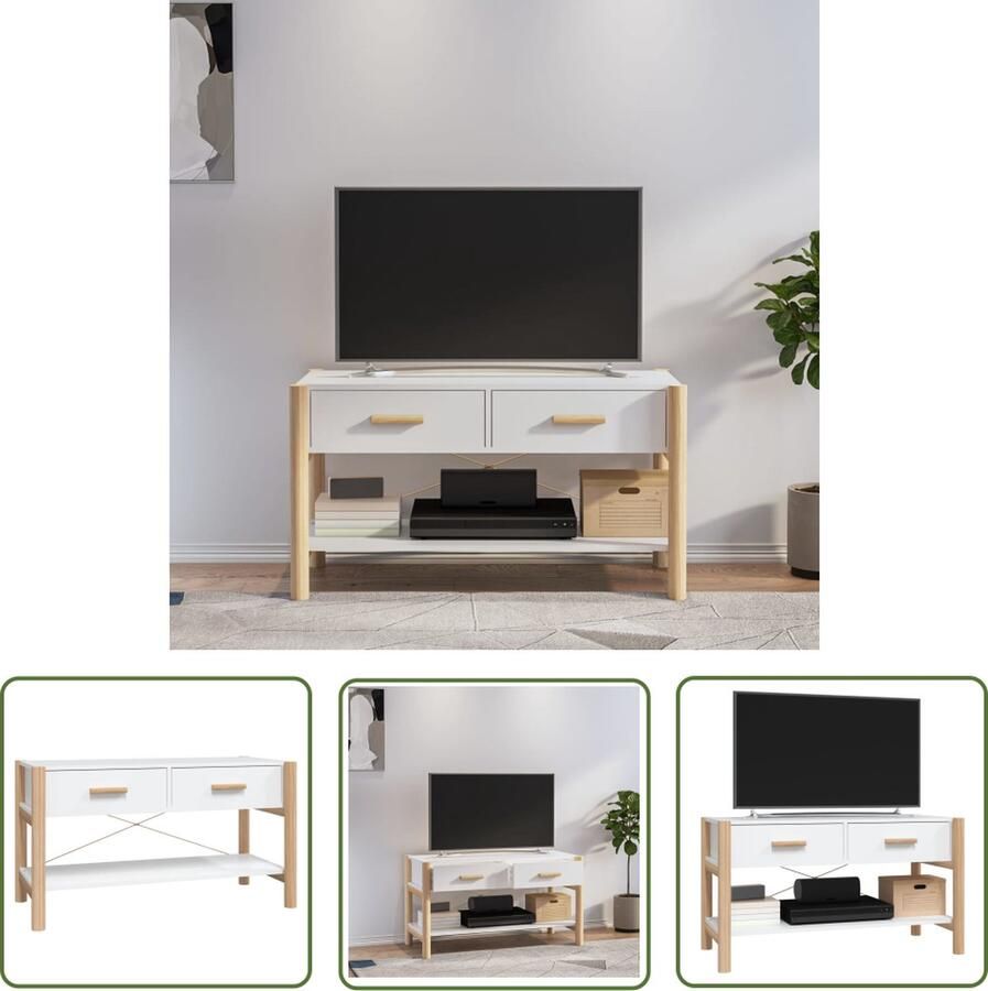 The Living Store Televisiemeubel Klassiek Design Duurzaam Hout Stabiele Poot Veel Opbergruimte Stevig Blad Wit 82 x 38 x 45 cm Televisiescherm Tv Kast Salontafel Meubilair Houten Tv Tafel - Foto 2