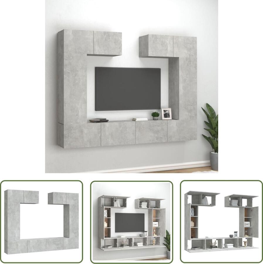 The Living Store Televisiemeubelset Betongrijs 80 x 30 x 30 cm 30.5 x 30 x 90 cm 100 x 30 x 30 cm Televisiesecretaris Tv Kast Wandmontage Beton Grijs Houten Meubilair - Foto 2